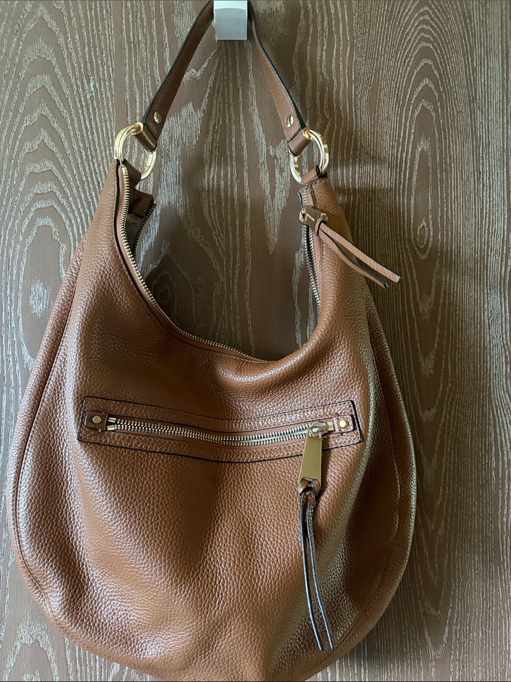 Michael Kors Pebbled Brown Leather Shoulder Hobo with Gold Hardware